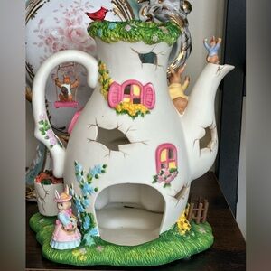 Home Interiors Bunny Teapot Tealight Candle Holder – Easter Ceramic Decor